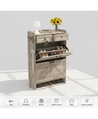 Rustic Farmhouse Narrow Shoe Cabinet Entryway Hallway Large Capacity Slim Storage Rack