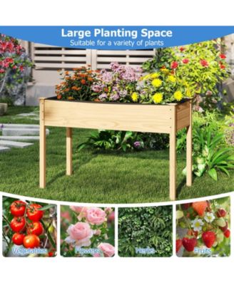Wooden Raised Garden Bed w/Legs Liner Drainage Holes Large Planter Box for Herb