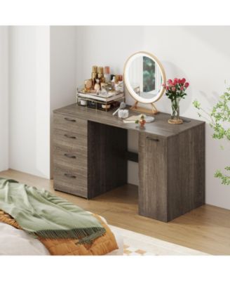 53 Inch Grey Office Desk with Built In Power Outlets and 4 Drawers