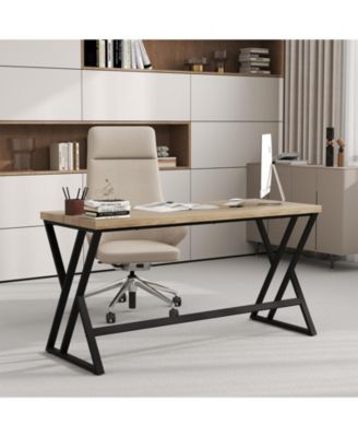 59 Inch Work Desk Heavy Duty Metal Frame Crossbar Design