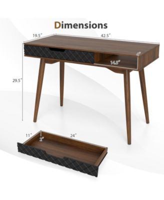 Modern Desk Mid Century Style with Drawer and Open Shelf