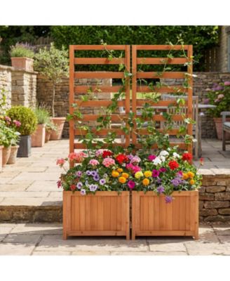 2PCS 48'' Wood Raised Garden Bed w/Trellis Drainage Holes and Gaps for Plants