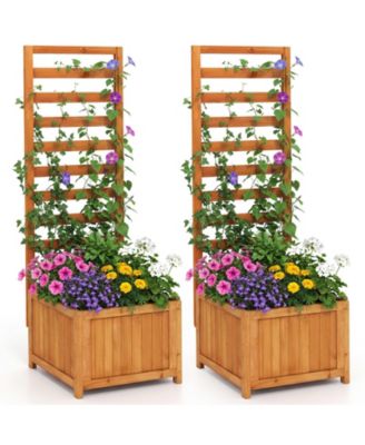 2PCS 48'' Wood Raised Garden Bed w/Trellis Drainage Holes and Gaps for Plants