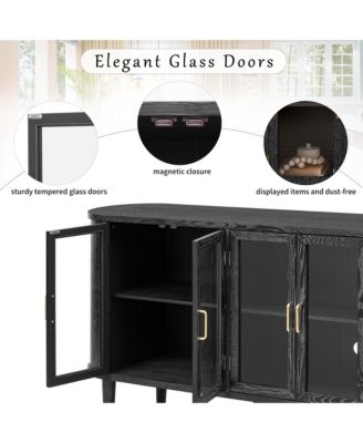 Farmhouse Sideboard Cabinet, Wood Buffet Cabinet with Glass Doors, Adjustable Shelves and Cable Management for Dining Room, Living Room