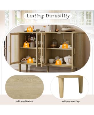 Farmhouse Buffet Sideboard with Glass Doors, Adjustable Shelves and Cable Management, Wood Storage Cabinet for Dining Room and Living Room