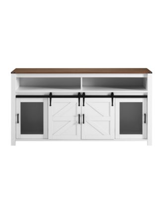  Farmhouse Sideboard, Wood Buffet Cabinet with Open Storage, Sliding Barn Door and Mesh Panels for Living Room, Kitchen