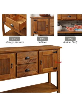  Solid Wood Sideboard Console Table, Retro Style Storage Dining Buffet Cabinet with 2 Drawers, Cabinets and Bottom Shelf for Living Room
