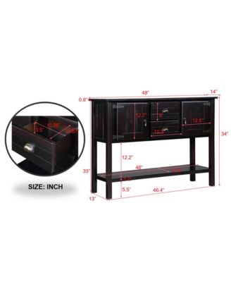 Retro Solid Wood Console Table, Storage Sideboard Buffet Cabinet with 2 Drawers, Cabinets and Open Shelf for Living Room, Kitchen