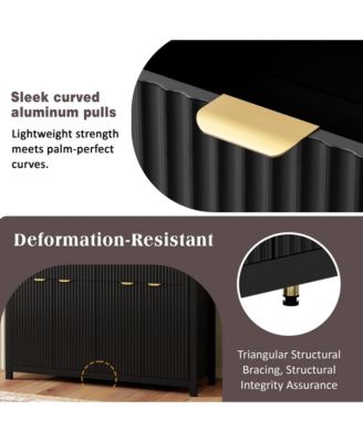 Modern Fluted Sideboard Buffet Cabinet,  Wood Console Table with 2 Drawers, 4 Doors and Adjustable Shelves for Living Room