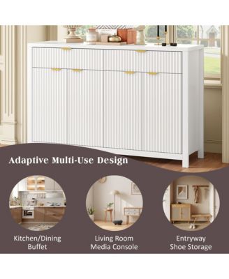  Modern Fluted Sideboard Cabinet, Wood Storage Buffet Console with 2 Drawers, 4 Doors and Adjustable Shelves for Living Room