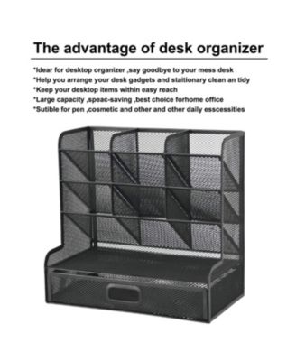 Mesh Pen Holder with Drawer Organizer