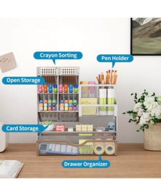 Mesh Pen Holder with Drawer Organizer