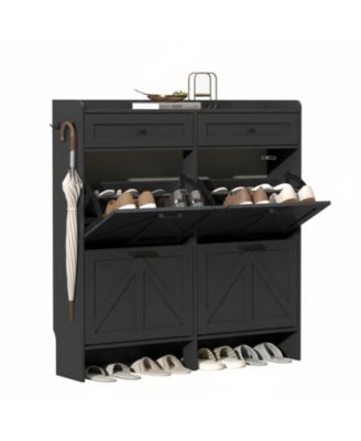 Rustic Farmhouse Narrow Shoe Cabinet Entryway Hallway Large Capacity Slim Storage Rack