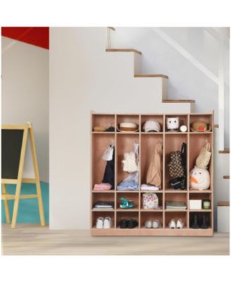 Wall Mounted Cubby Organizer with 15 Storage Compartments and Hooks