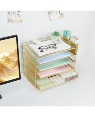 Desk Organizer 5-Tier Letter Tray Drawer Pen Holders File Storage