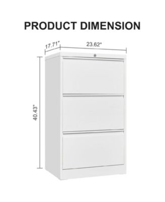 Lateral Steel Filing Cabinet with 3 Locking Drawers and Card Holder