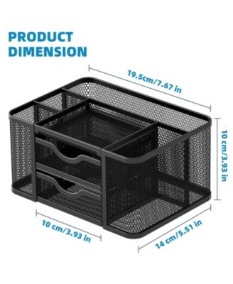 Mesh Desk Organizer Pen Holder 2 Drawer 5 Compartments Office
