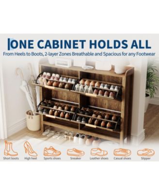 Rattan Shoe Cabinet with 4 Flip Drawers, 47 Wide Slim Entryway Storage, 9.45 Depth