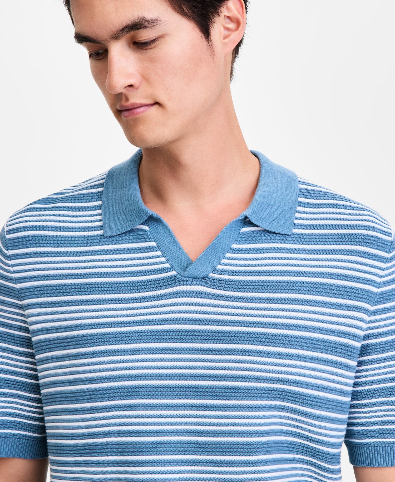 Men's Short-Sleeve Stripe Button Johnny Sweater, Macy's Exclusive