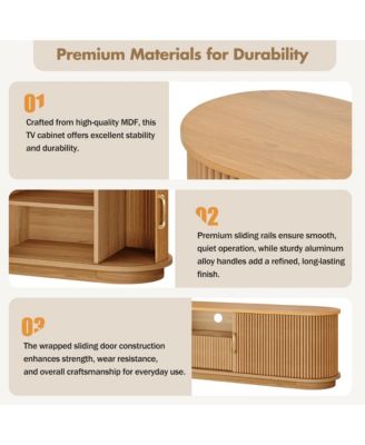 Fluted TV Stand for TVs up to 75", Farmhouse Media Console Entertainment Center with Sliding Wood Slatted Doors and Drawer for Living Room