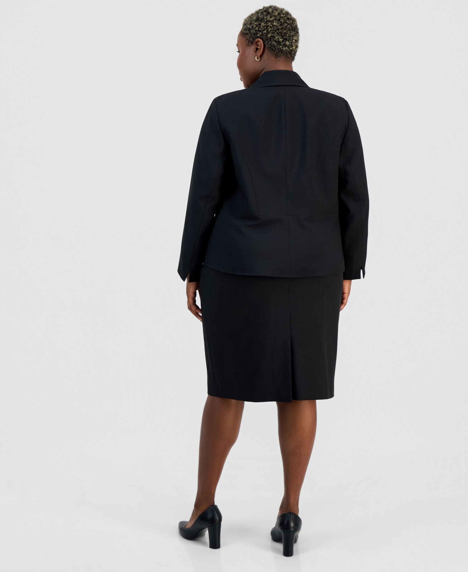 Plus Size Shawl-Collar One-Button Jacket & Yoked Slim Skirt Suit