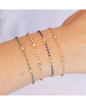  Enamel Bead CZ Chain Bracelet 14K Gold Plated Sterling Silver