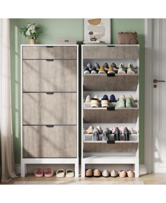 Slim Shoe Cabinet with 3 Flip Drawers, Metal Legs for Hallway