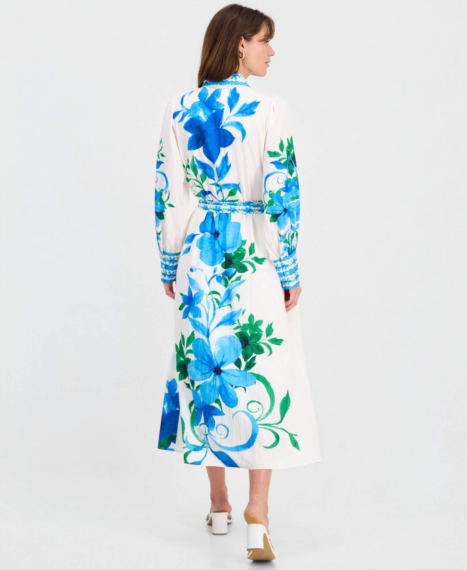 Women's Printed Tie-Waist Button-Down Maxi Dress