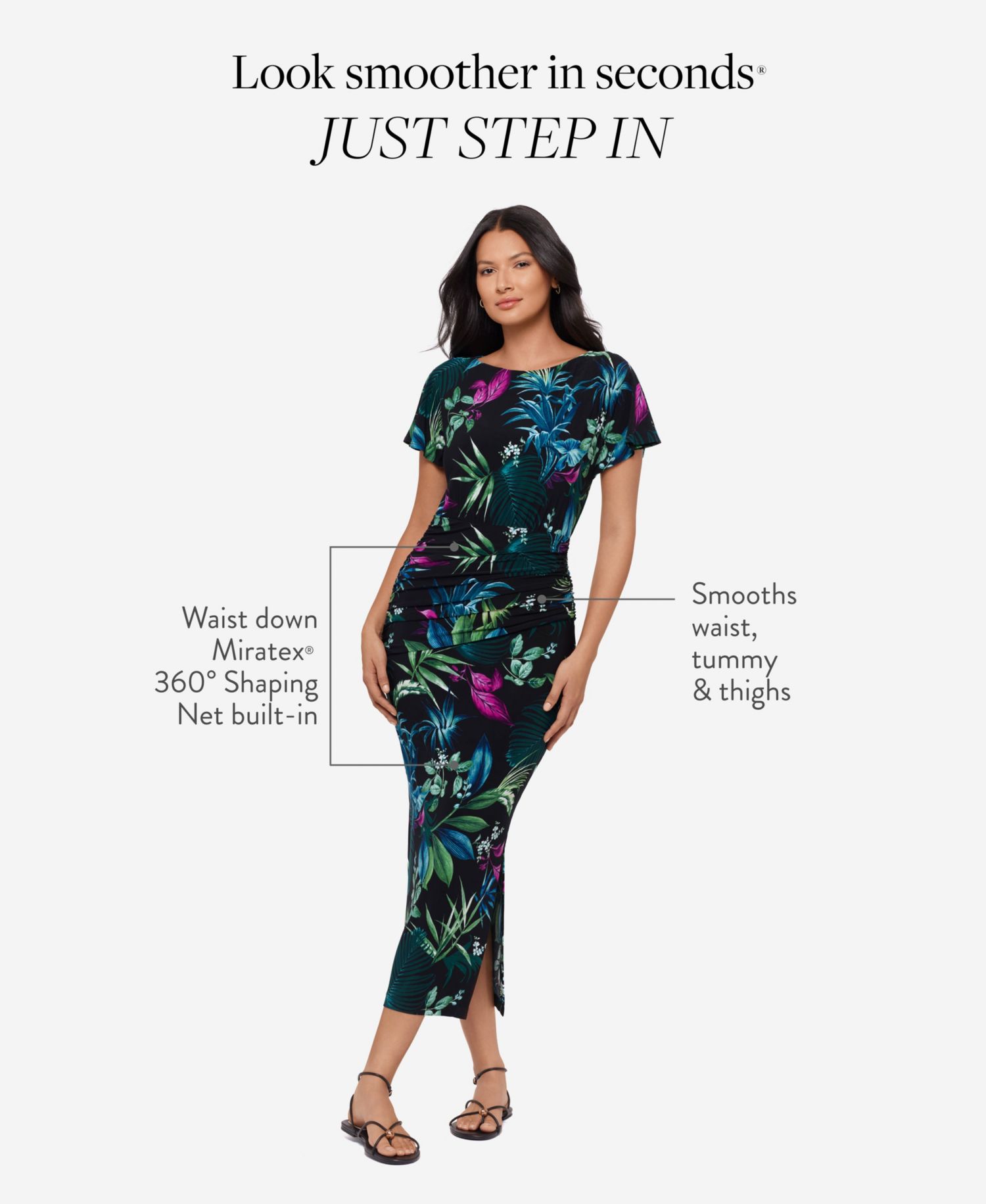 Women's Botanical-Print Boat Neck Shaping Dress