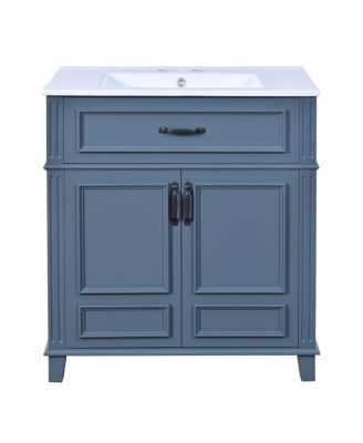 30"  Bathroom Vanity with Ceramic Sink, Solid Wood Frame & Soft Close Drawers for Modern Home