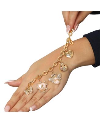 Pearl & Icon Charm Bracelet, Gold Tone Link with Faux Pearls