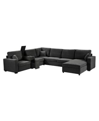 5-Seat 134" U-Shape Sectional Sofa with Chaise, Cup Holders & Storage