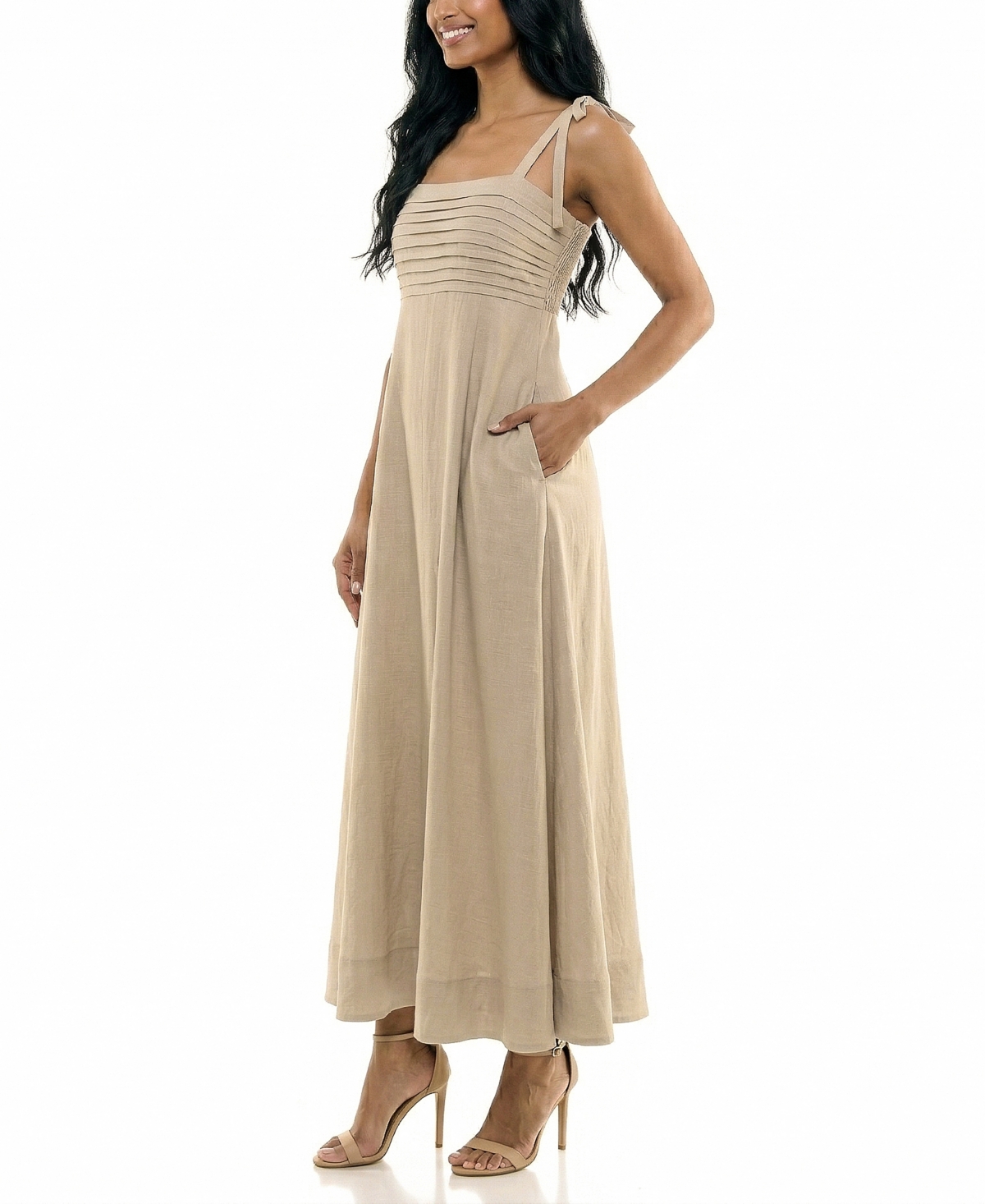 Taylor Women's Pleated Square Neck A-Line Dress