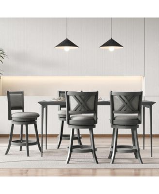 Swivel Bar Stools Set of 4 w/ Soft-padded Back and Seat Sturdy Wooden Frame