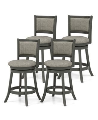 Swivel Bar Stools Set of 4 w/ Soft-padded Back and Seat Sturdy Wooden Frame