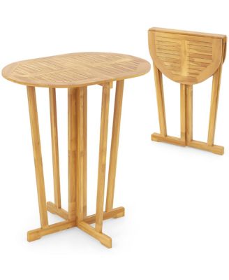 Outdoor Folding Bar Table w/ Oval Tabletop and Cross Base for Patio