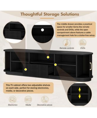 Farmhouse Fluted TV Stand, Media Console with Sliding Wood Slatted Doors and Drawer, Suitable for TVs Up to 75" in Living Room