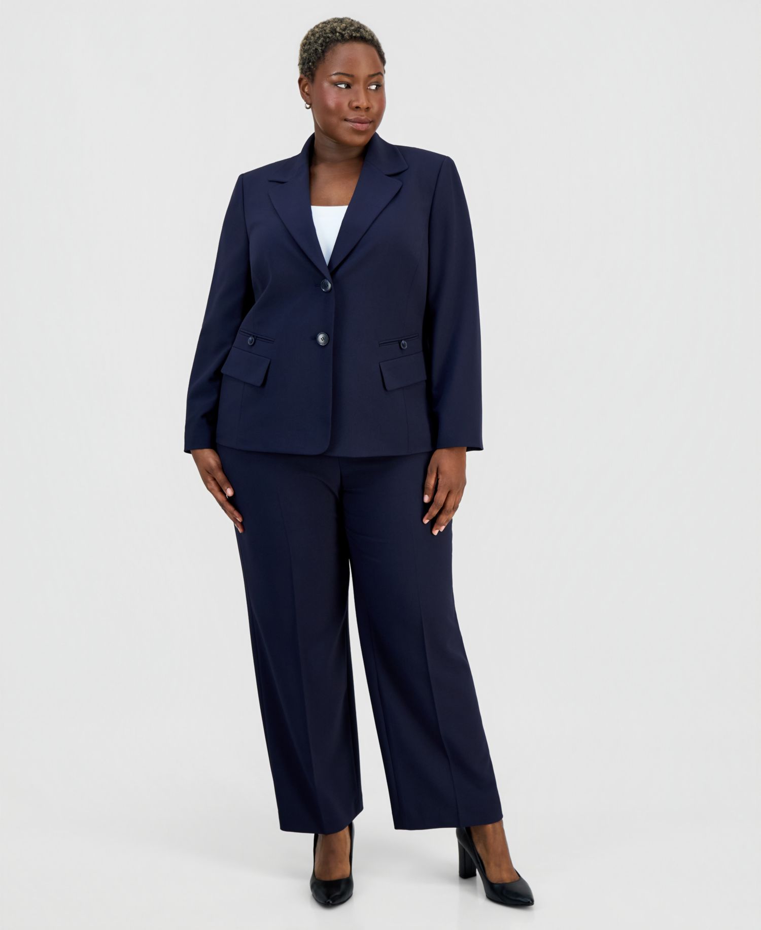 Plus Size Four-Pocket Jacket & Fly-Front Wide-Leg Pants Suit
