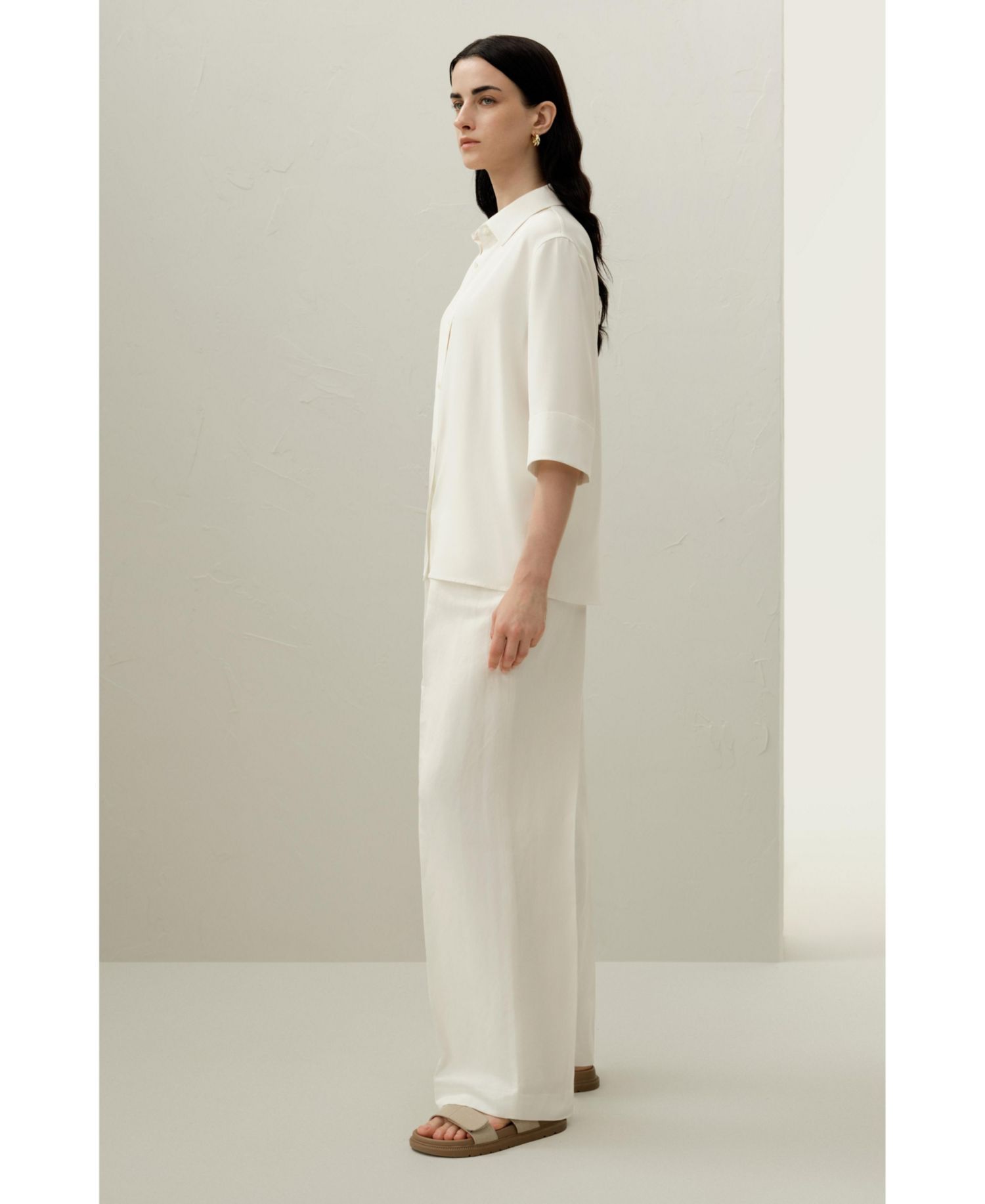 Women's Heavy Silk Crepe Relaxed Half-Sleeve Shirt