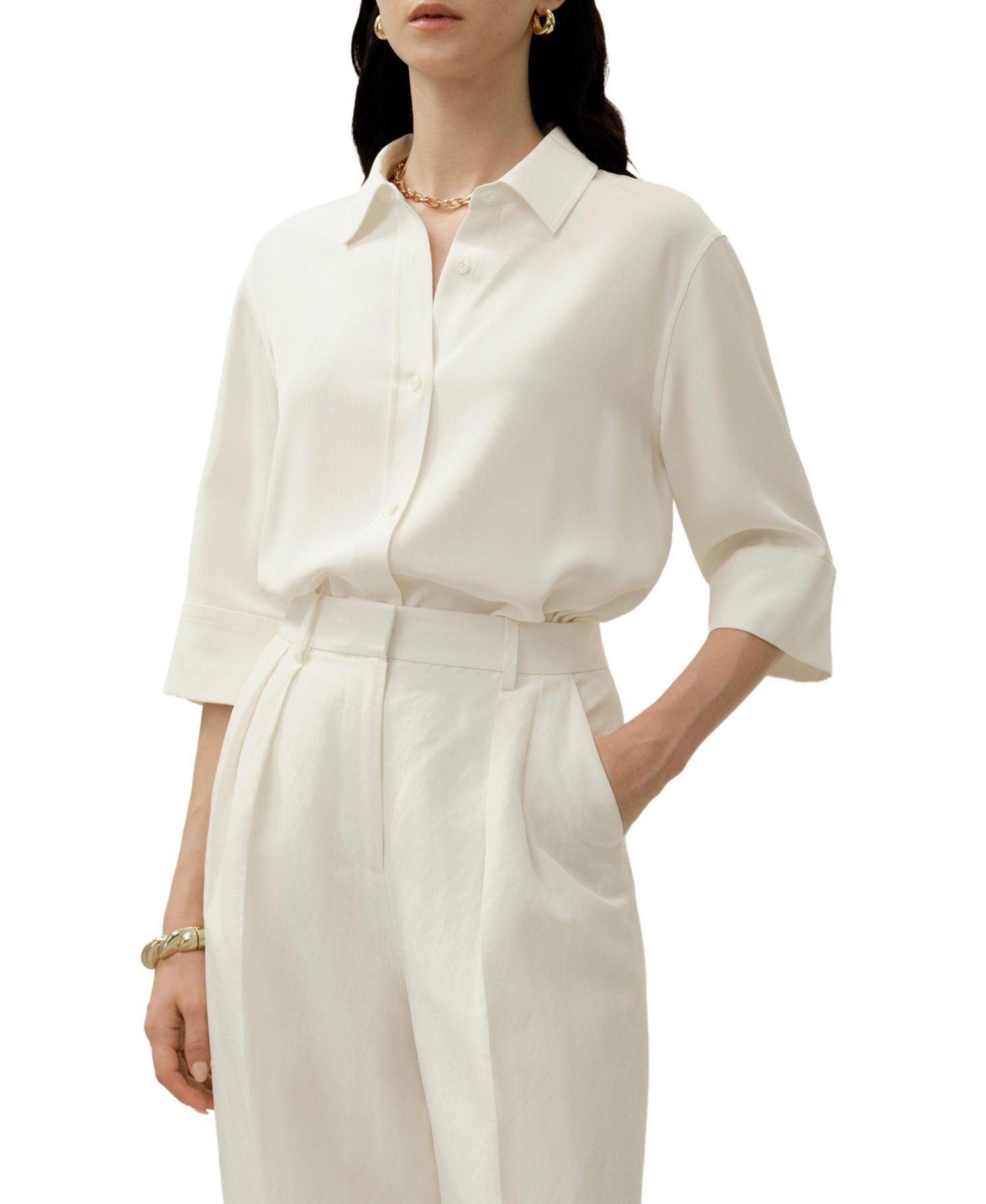 Women's Heavy Silk Crepe Relaxed Half-Sleeve Shirt