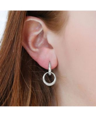 Double Round Link Drop Earrings Sterling Silver