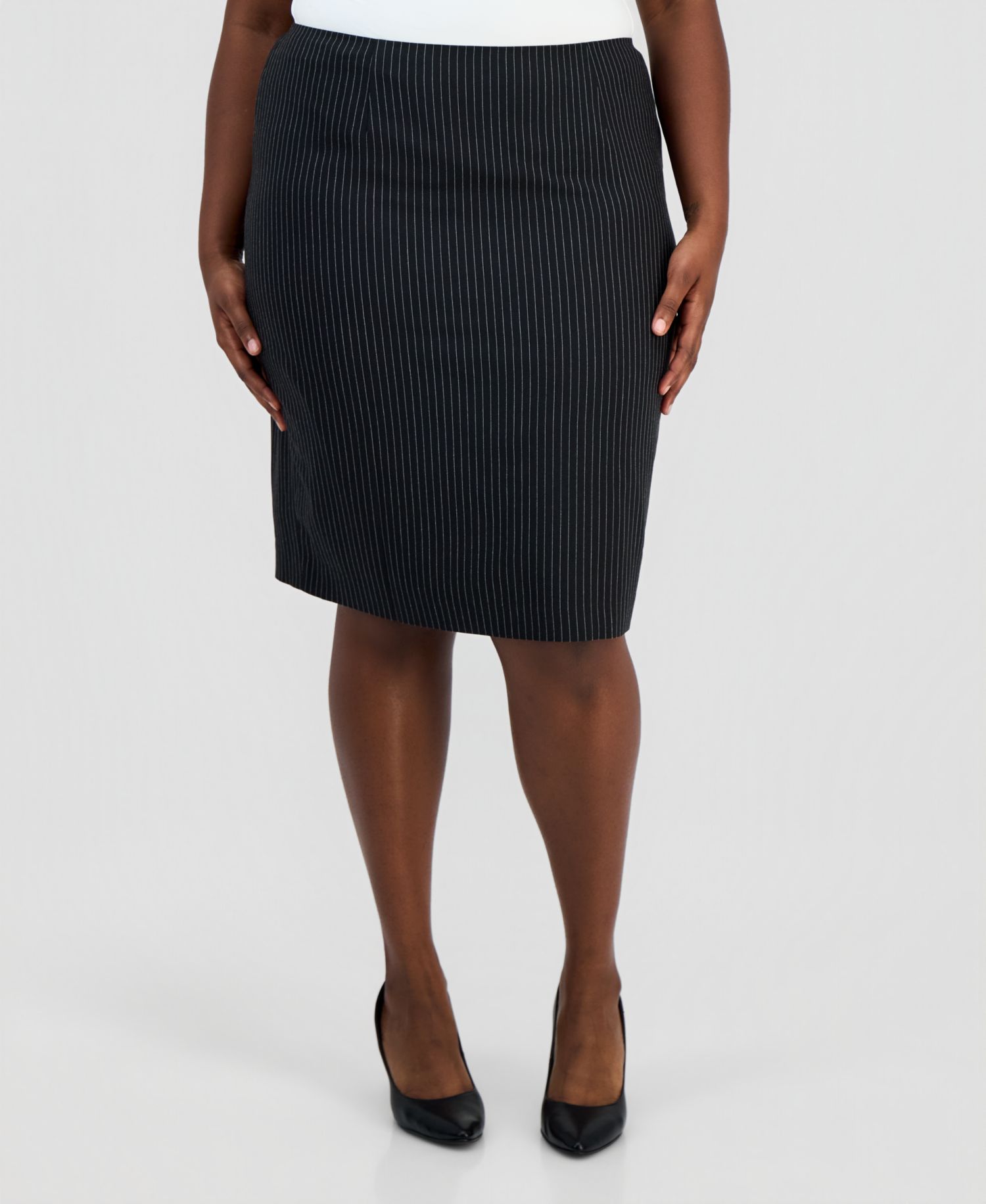 Plus Size Three-Button Notch-Collar Jacket & Slim Skirt Suit