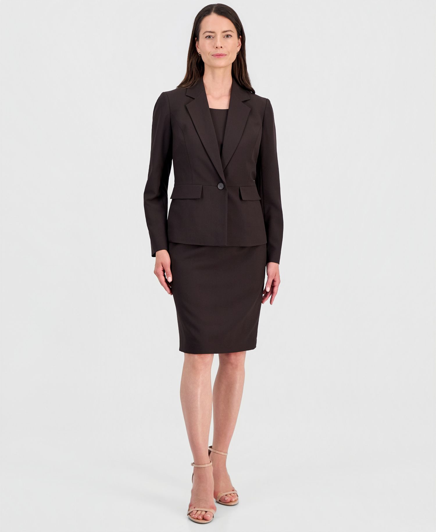Women's One-Button Peplum Jacket & Basic Sheath Dress Suit