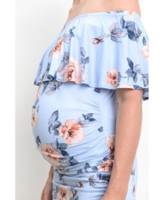 Women's Maternity Off-the-Shoulder Floral Ruffle Bodycon Dress