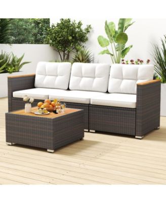 3-Seat Outdoor Wicker Patio Sofa with Deep Seating Cushions