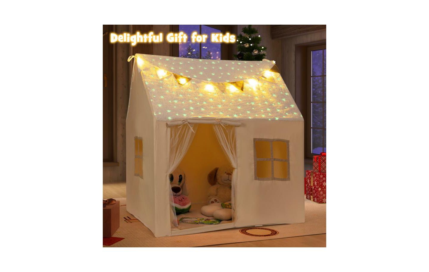 Детская игрушка HONGGE Glow-in-the-Dark Stars Play Tent with Mat, Ages 3+, цвет: Бежевый — фото 5
