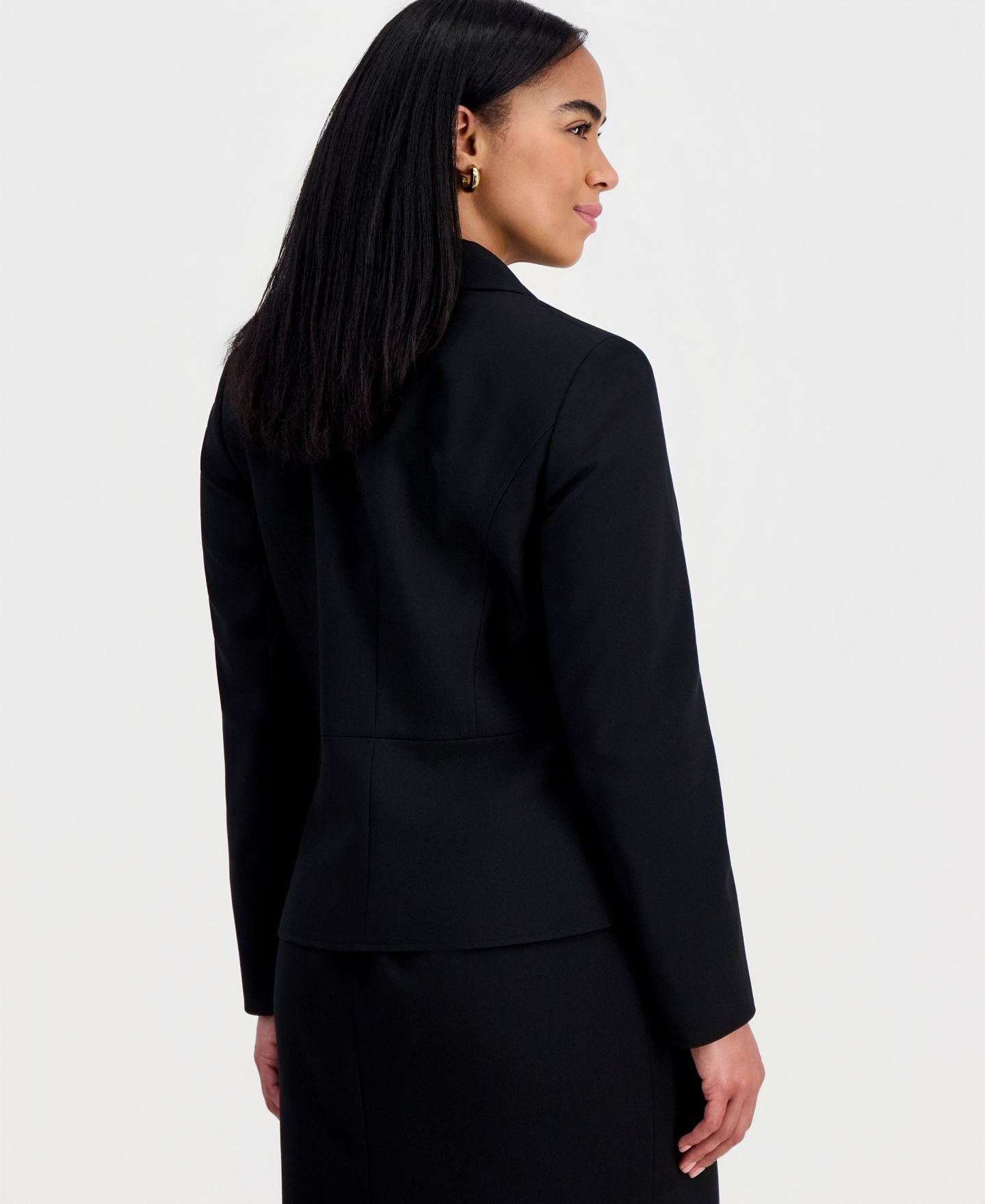 Женские юбки Le Suit Shawl-Collar Peplum Jacket & Yoked Slim Skirt Suit, цвет: Чёрный — фото 3