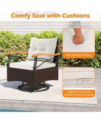 3-Piece Outdoor Swivel Wicker Chair Set with Tempered Glass Side Table