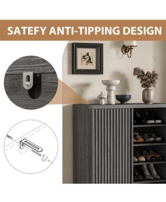 5 Tier Shoe Cabinet with Fluted Door, 13.7 x 31.6 x 41.5 in