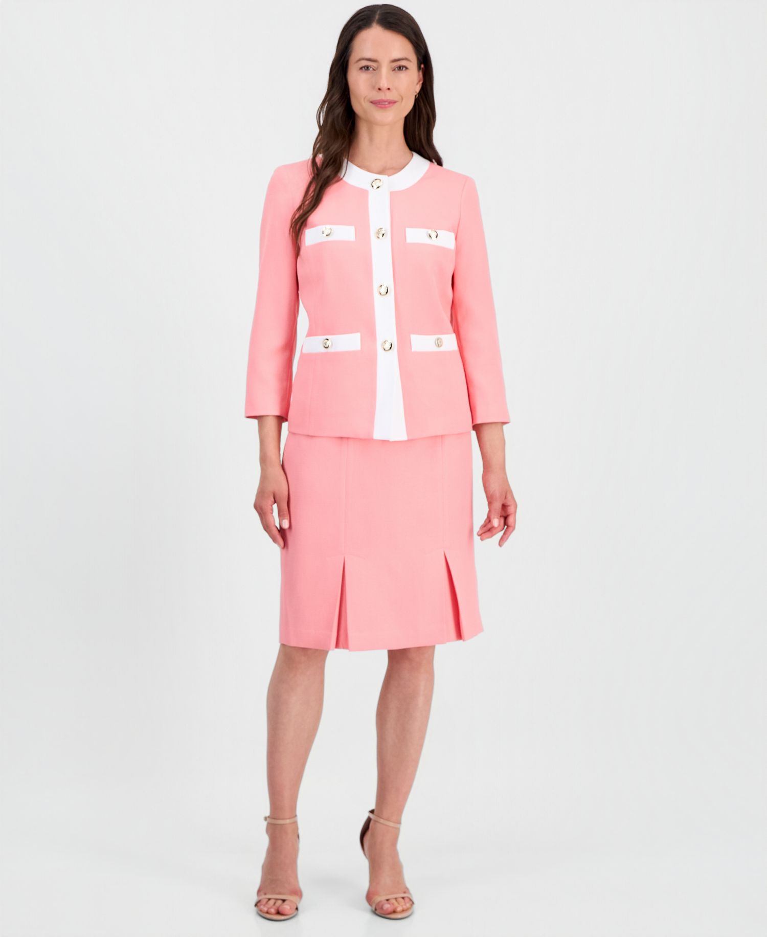 Women's Jewel-Neck Framed Jacket & Box-Pleat Pencil Skirt Suit